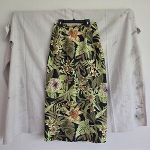 Tropical Floral Maxi Skirt - Black & Green